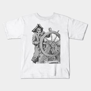 Pirate guiding the helm of the boat Kids T-Shirt